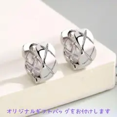 【新品】S925 キルティング ピアス シンプル ワンタッチ シルバー L075