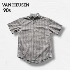 90s Van Heusen チェックシャツ ブラウン×白×赤 Mサイズ