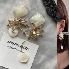 ▫︎▪︎2252025▪︎▫︎gold×アイボリー×シェルピアス/aaacccu