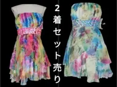 ■２着セット売りビシュー付水彩花柄シフォンミニドレス