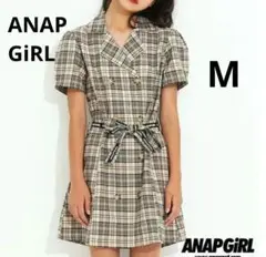 最終価格 ANAP GiRL 半袖 チェックワンピース ガールズ M ベージュ