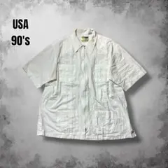 90s USA オーバーサイズ キューバシャツ 半袖 シャツジャケット刺繍