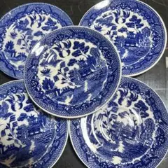 青白い風景画の平皿 5枚セット