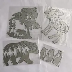 ☆カード作成用　ダイカット 4セット シロクマ エルク オオカミ　ペンギン