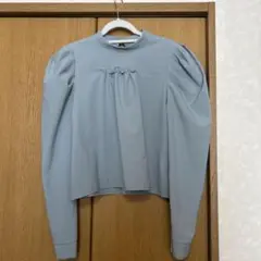 美品D HOLIC パフスリーブ ハイネック シャツライトブルー