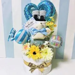 ○出産祝いに大人気！今治オーガニックスタイ豪華3段おむつケーキ 男の子