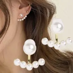 カーブラインバックキャッチパールピアス