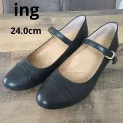 ing イング■ウェッジソールパンプス メリージェーン ストラップ 黒 24