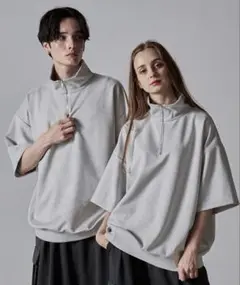 【CLEL】ハーフジップ デザイン 半袖プルオーバーTシャツ