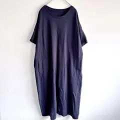 4892【美品】ワッフルコットンカットソー ワンピース　ロング丈マキシ丈　半袖