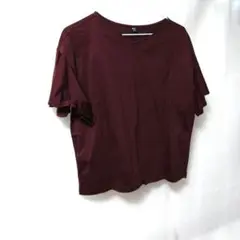 【UNIQLO】マーゼライズコットン　フリル袖　カットソー　ワイン