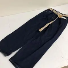 新品　ESTACOT ベルト付き　デニムパンツ　デニムワイドパンツ　Lサイズ