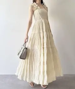 mipiarl ギャザーショルダーエアリーワンピース イエロー M