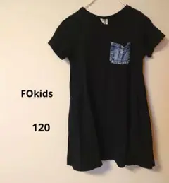 F.O.KIDS 半袖ワンピース 黒地にデニム風ポケット 120
