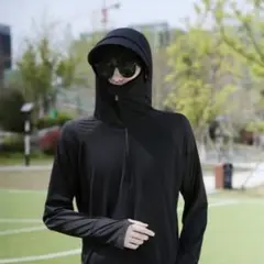 【ブラック/XL】UVカット uvカット パーカー メンズ 親指穴 顔までカバー