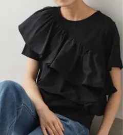 オペークドットクリップ♡フリルドッキングカットソー ブラック L