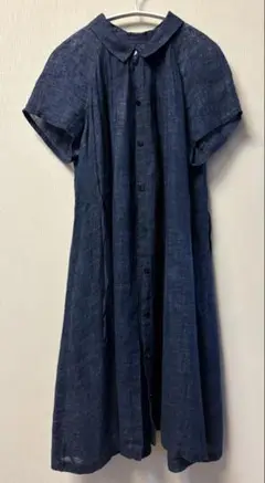 TABASA タバサ　半袖シャツワンピース 　麻　インディゴブルー　32
