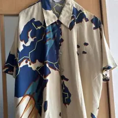 アロハシャツ 半袖 ベージュ 青