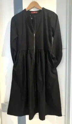 美品 fua カットソー 切替 異素材 黒 ロング ワンピース 長袖 ジッパー