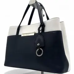【美品】 ケイトスペード ハンドバッグ バイカラー ロゴプレート チャーム付き