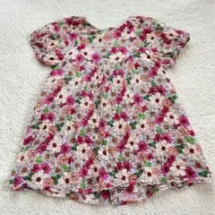 【美品】ザラベビー キッズ 花柄 半袖 ワンピース シワ加工 110CM