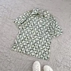 メンズ　ポロシャツ　柄シャツ　昭和レトロ　緑