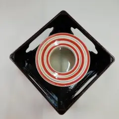 千草灰皿　京都旭漆工房磁器　金彩赤絵 木製盆291