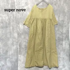 super noveイエロー北欧ワンピース　半袖　フレアデザイン ワンピースLL