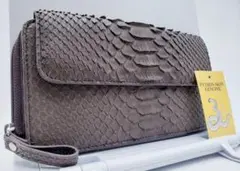 新品 ダイヤモンドパイソン本革 長財布 センター取り ヘビ革 へび革 ブラウン