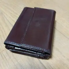 ダークブラウン 三つ折り財布 キーチェーン付き