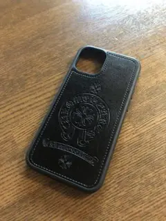 ブラックレザー iPhone12 mini ケース エンボス加工
