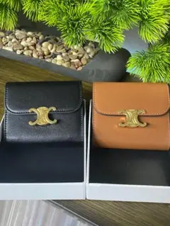 【美品】CELINE セリーヌ レザー 三つ折り財布 ブラック