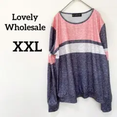 Lovely Wholesale 【XXL】ボーダー長袖シャツ　ピンク