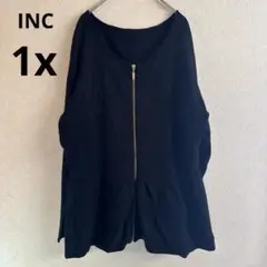 INC ブラック ノーカラー アウター 1X 上着 裾フリル ガーリー ゴールド
