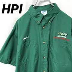 N-5065 HPI アメリカ古着 ワークシャツ 半袖 企業ロゴ 刺繍 L