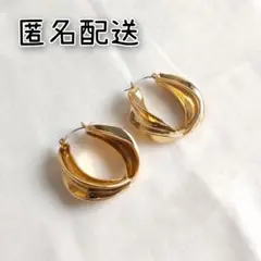 No.73 ボリュームツイストフープピアス ゴールド 大ぶり 匿名配送