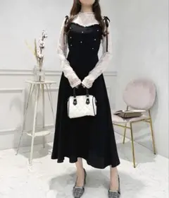 新品 アプレジュール 肩リボン ビジュー付きワンピース ( フリー ) M