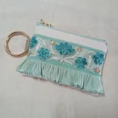 No.42 インド刺繍リボン　ミニポーチ　ハンドメイド