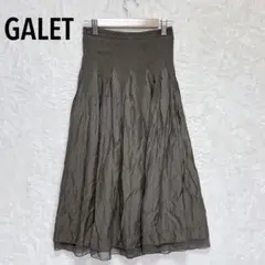 GALETTO しわ加工プリーツスカート M ウエストゴム レース 日本製
