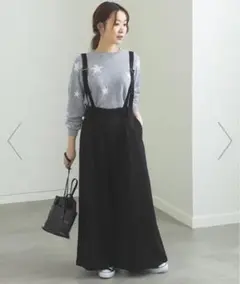BEAMS HEART サスペンダー付き ハイウエストパンツ ブラック