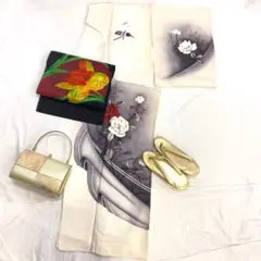 【2103】着物 訪問着 袷 正絹 牡丹 単品販売♪ 生成