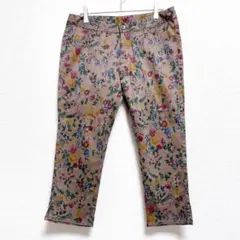 サブリナパンツ M相当　w67　H93　L53　クロップド　花柄 ブラウン