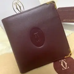 箱付き❗️ほぼ新品✨カルティエ 二つ折り財布 マストライン 小銭入れ付き 赤レザー