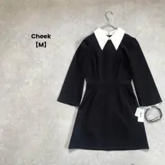 a1681＊【定価1万円越え✨】Cheek 7分袖ワンピース　黒【M】綺麗め