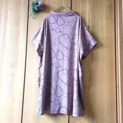 ⤵️夏物⤵️抽象模様 ハンドドローイング風 線画 プリント 半袖 チュニック