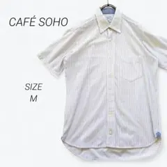 カフェソーホー　半袖シャツ　ワイシャツ【M】ストライプ　スリム ▶a1875
