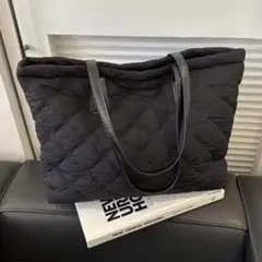大容量キルティングトートバッグ　マザーズバッグ　韓国ファッション　ブラック