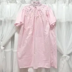 花柄ピンク 半袖 ワンピース ポケット付き