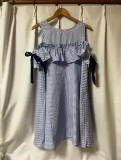 ストライプフリルノースリーブミニワンピース