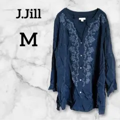 J.Jill【M】ジェイジル ブラック 刺繍入りシャツ 長袖 おしゃれ